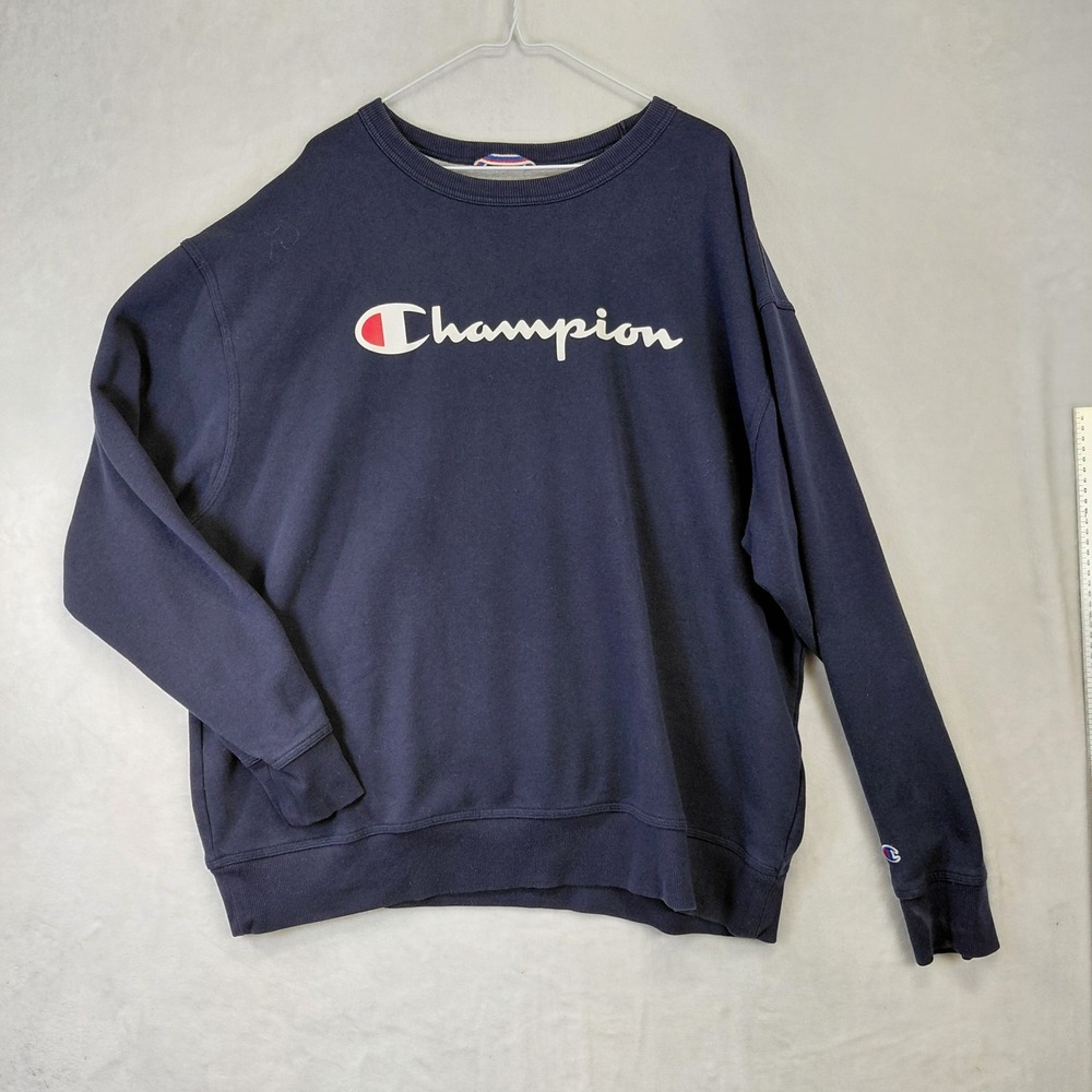 Champion Mens‎ Navy Blue Script Logo Crewneck Sweat 2XL Authentic Athleticwear